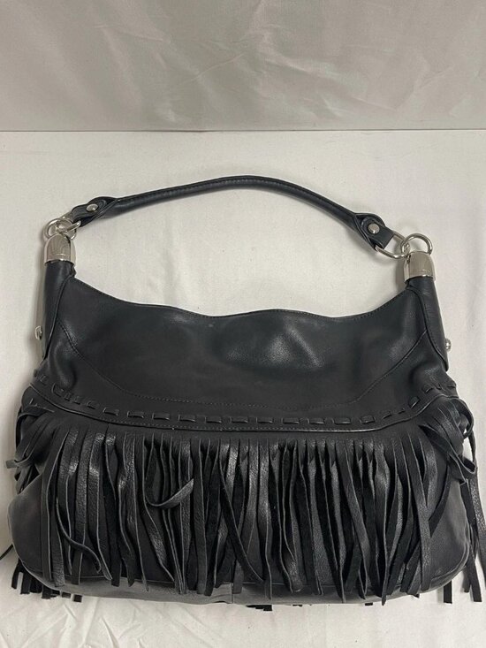 B. Makowsky Fringe Black Bags & Handbags for Women for sale  B. Makowsky Andalusia Fringe Leather Shoulder Handbag Black NWOT